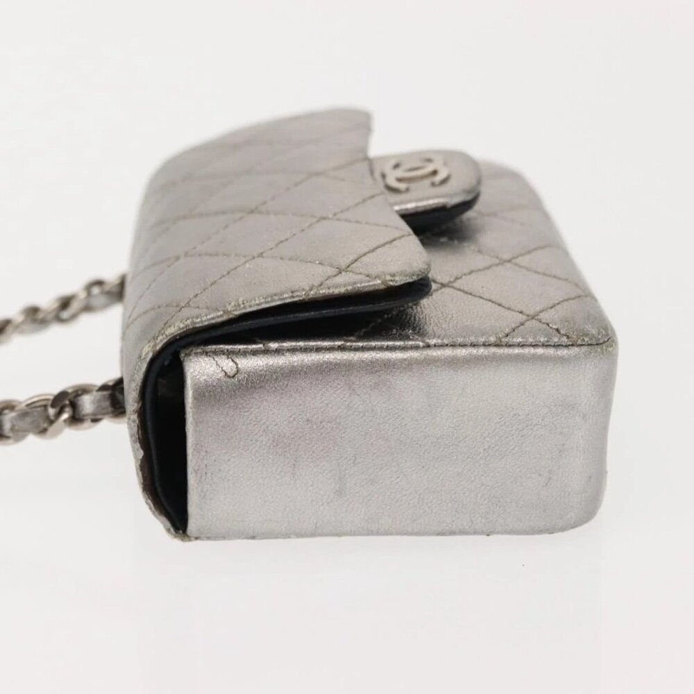 CHANEL Matelasse Chain Hand Bag Lamb Skin Silver CC Auth 148202 - Picture 6 of 16